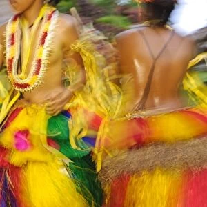 Yapese dancers performing traditional bamboo stick dance, Yap, Micronesia, Pacific
