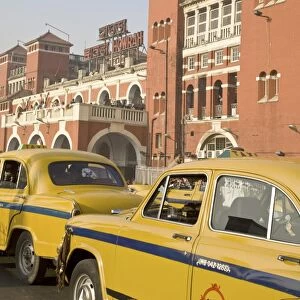 Yellow Ambassador taxis outside Howrah train station, Kolkata (Calcutta)