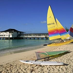 Yellow boat, Pebble Beach, Barbados, West Indies, Caribbean, Central America
