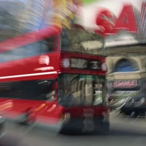 Zoomed effect of a London bus, Piccadilly Circus, London, England, United Kingdom, Europe