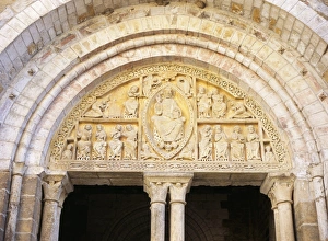 St Peters Prints: 12th century tympanum above entrance to Eglise St. Pierre (St. Peters church)