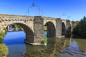Carcassonne Prints: The 14th century medieval bridge Pont-Vieux, over River Aude, Ville Basse, Carcassonne