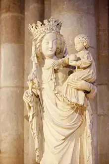 Catholic Prints: A 14th century Virgin and Child statue in Notre-Dame de Paris cathedral, Paris, France