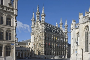 The 15th century late Gothic Town Hall in the Grote Markt, Leuven, Belgium, Europe