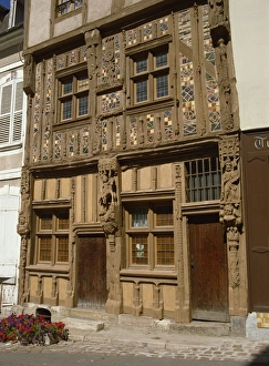 Bourgogne Prints: A 16th century half-timbered building, Joigny, Burgundy, France, Europe