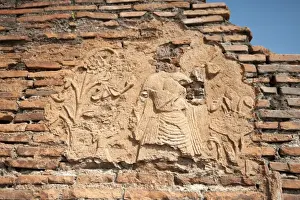Assam Prints: Detail of 18th century decoration in indigenous cement on brickwork in the Talatal Ghar Ahom Palace