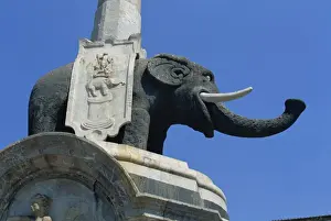 Catania Prints: An 18th century fountain with lava elephant and Egyptian obelisk, Piazza del Duomo