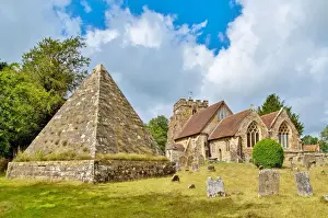 Places Of Worship Prints: The 19th century pyramid under which the former local MP Mad Jack Fuller is buried in Brightling churchyard