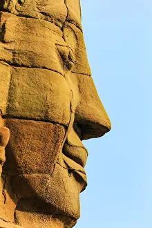 One of 216 smiling sandstone faces at 12th century Bayon, King Jayavarman VIIs last