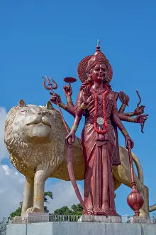 Belief Prints: The 33 meter high statue of the Hindu goddess Maa Durga with a golden lion