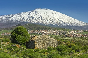 Mount Etna Prints: The 3350m snow-capped volcano Mount Etna