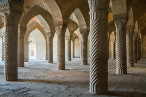 Typically Iranian Prints: The 48 carved column prayer hall, Masjed-e Vakil (Regents Mosque), Shiraz, Iran