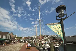 The 80 foot excursion schooner Aquidneck moored at Bowens Wharf, established in 1760