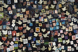 Tribute Prints: 9 / 11 Messages on tiles on fence in Greenwich Village
