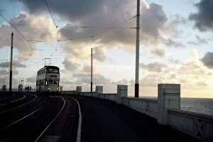 Lancashire Collection: 90. 10. 100. Blackpool Tram and Sunset