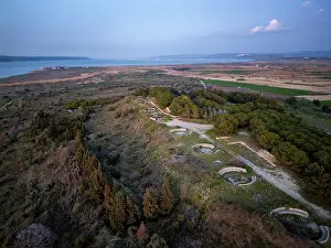 Fortifications Prints: Abandoned artillery cannons overlook the coast in Turkey during sunset