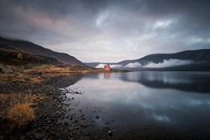 Stillness Prints: Abandoned pink house on Loch Glass, Highlands, Scotland, United Kingdom