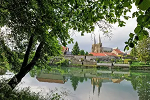 Ardennes Prints: Abbey church seen from the Meuse River bank