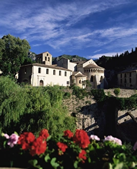 Herault Prints: The abbey church, St. Guilhem-le-Desert, Herault, Languedoc-Roussillon, France, Europe
