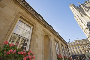 Tilt Prints: Abbey and reflection in window of Baths, Bath, UNESCO World Heritage Site