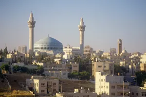 Amman Prints: Abdullah Mosque and the Amman skyline at dusk