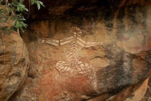 Rock Cliff Prints: Aboriginal paintings in rock shelter in quartzite cliff, Nourlangie Rock