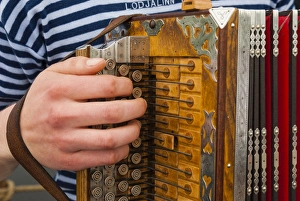 Cultures Prints: Accordion, ethnic group of musicians, River Emajogi, Tartu, Estonia, Baltic States, Europe