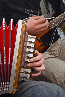 Accordion, ethnic group of musicians, River Emajogi, Tartu, Estonia, Baltic States, Europe