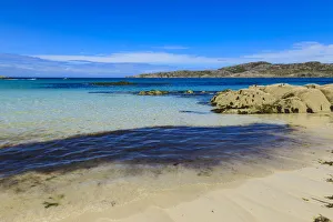 Sutherland Prints: Achmelvich Beach, white sand, hot weather, North Coast 500, Summer, Assynt, Lochinver