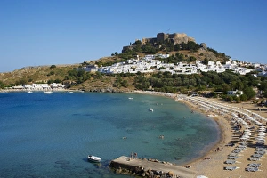 3rd Century Bc Prints: Acropolis and village, Lindos beach