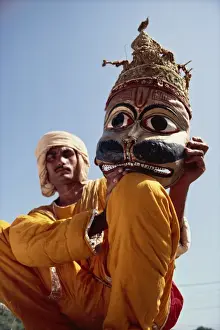 Ramayana Prints: Actor with mask worn in the Ramlilla, the stage play of the Hindu epic the Ramayana