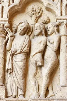 Garden Of Eden Prints: Adam and Eve, Amiens Cathedral, UNESCO World Heritage Site, Amiens, Somme, France, Europe