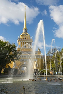 Typically Russian Prints: The Admiralty Building, UNESCO World Heritage Site, St. Petersburg, Russia, Europe