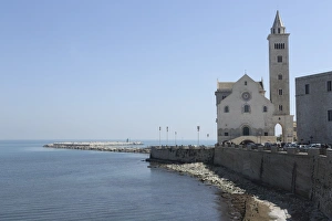 Tall Prints: The Adriatic Sea, harbour wall and Cathedral of St. Nicholas the Pilgrim (San Nicola