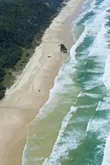 Aerial of the 75 mile beach and Mahona II shipwreck, Fraser Island, UNESCO World Heritage Site, Queensland, Australia