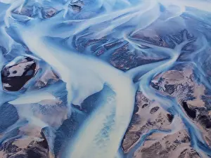 Aerial abstract view of the river on a summer day along the Icleandic southern coast, Iceland, Polar Regions