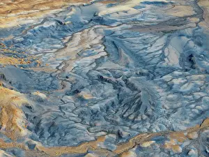 Drone Point Of View Prints: Aerial abstract view taken by drone of desert area near to Big Water during a sunny summer day