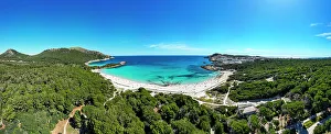 Happiness Prints: Aerial of Agulla beach, Mallorca, Balearic islands, Spain, Mediterranean, Europe