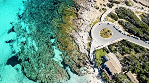 Overhead Prints: Aerial of Agulla beach, Mallorca, Balearic islands, Spain, Mediterranean, Europe