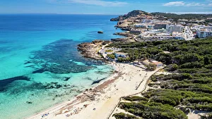 Aerial of Agulla beach, Mallorca, Balearic islands, Spain, Mediterranean, Europe
