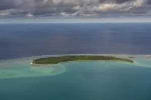 Lagoon Gallery: Aerial of Aitutaki lagoon, Rarotonga and the Cook Islands, South Pacific, Pacific
