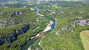 Riverbanks Prints: Aerial of the Ardeche Gorge (Gorges de l'Ardeche)