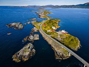 Aerial of the Atlantic Ocean Road, More og Romsdal county, Norway, Scandinavia, Europe