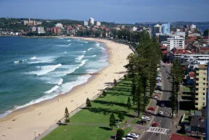 Ns W Prints: Aerial of the beach and road at Manly, Sydney, New South Wales, Australia, Pacific