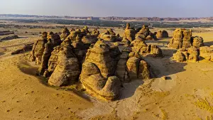 Al Ula Prints: Aerial of beautiful rock formations in the Madain Saleh (Hegra) (Al Hijr), Al Ula