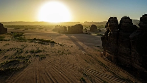 Vast Prints: Aerial of beautiful rock formations at sunset around Zouar, Tibesti Mountains, Chad