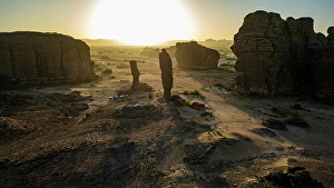 Vast Prints: Aerial of beautiful rock formations at sunset around Zouar, Tibesti Mountains, Chad