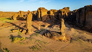 Tibesti Prints: Aerial of beautiful rock formations at sunset around Zouar, Tibesti Mountains, Chad