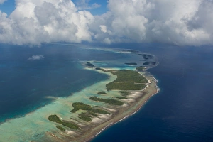 Tuamotus Prints: Aerial of the blue lagoon in Rangiroa, Tuamotus, French Polynesia, Pacific