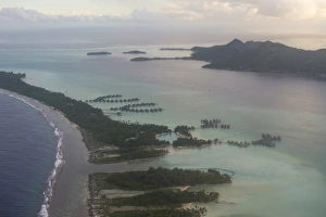 Moody Sky Prints: Aerial of Bora Bora, Society Islands, French Polynesia, Pacific